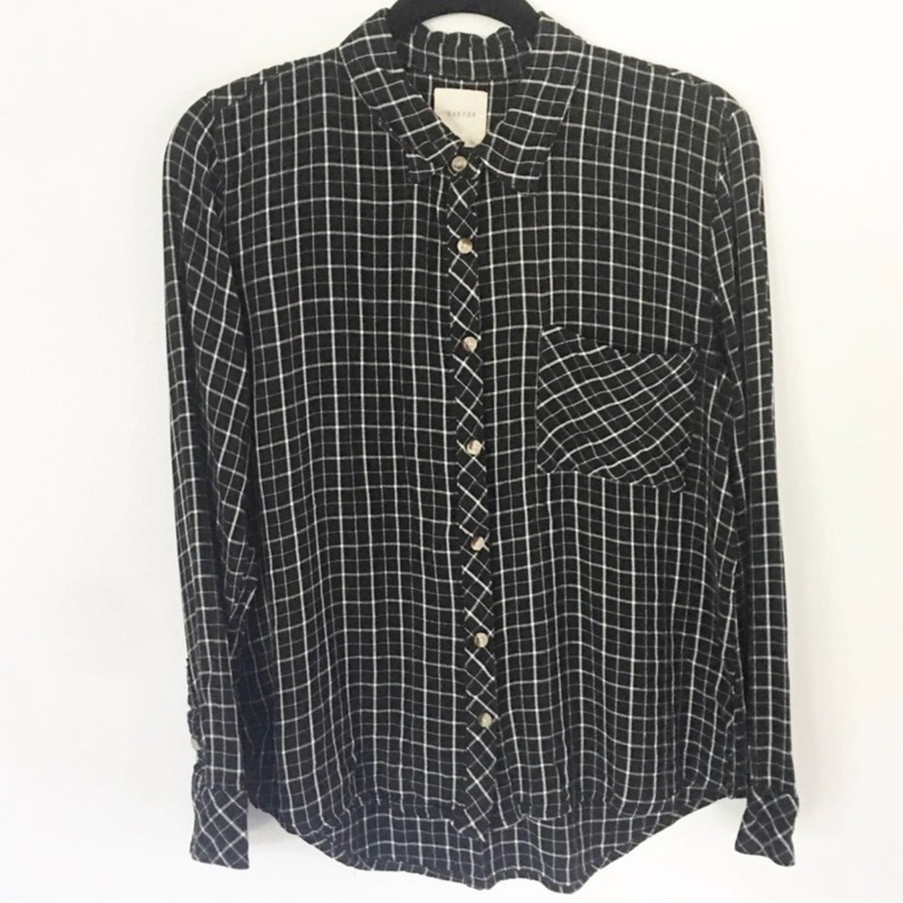 Harper Black & White Checkered Long-sleeve Buttondown Rayon Top